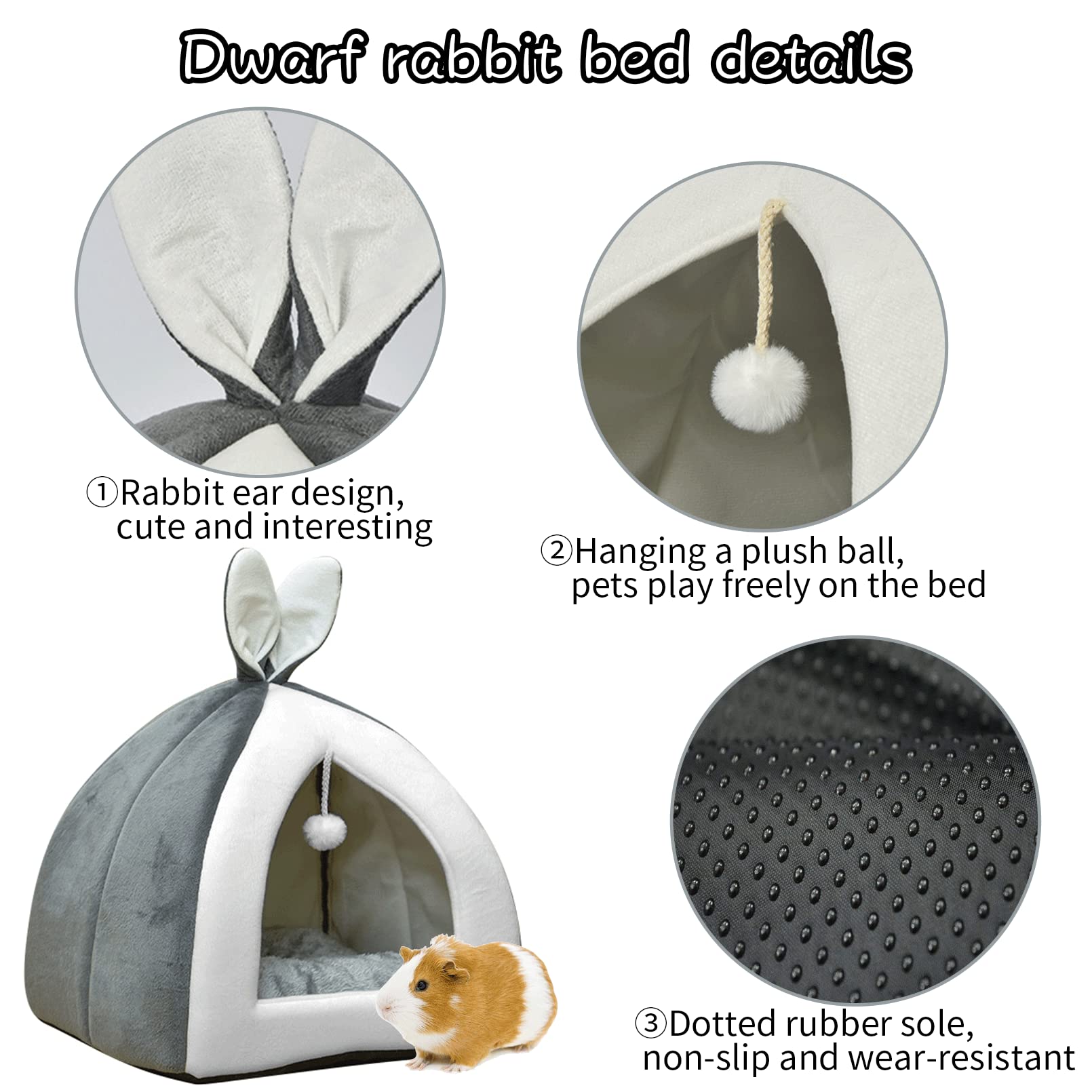 Fhiny Rabbit Bed Cave Cozy Guinea Pig Hideout Cute Bunny Bed Large House Winter Nest Dwarf Rabbit Cage Accessories For Chinchill